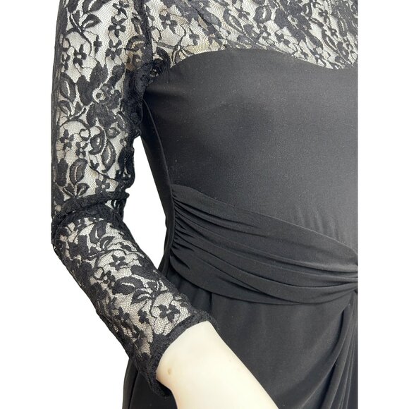 Chaps Black Lace- Trimmed Mini Dress S Petite Sheath Long Sleeve Cocktail Party - Picture 12 of 13